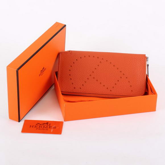 1:1 Quality Hermes Togo Leather Perforated Zippy Wallet 9032 Orange Replica - Click Image to Close